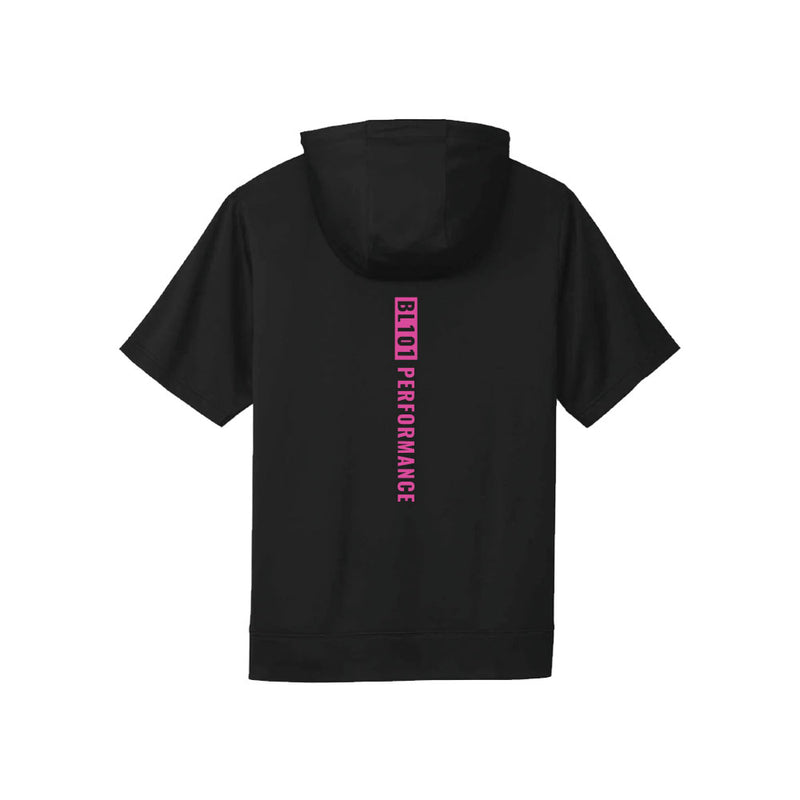 Black and pink BSBL-SZN youth short sleeve hoodie - back view