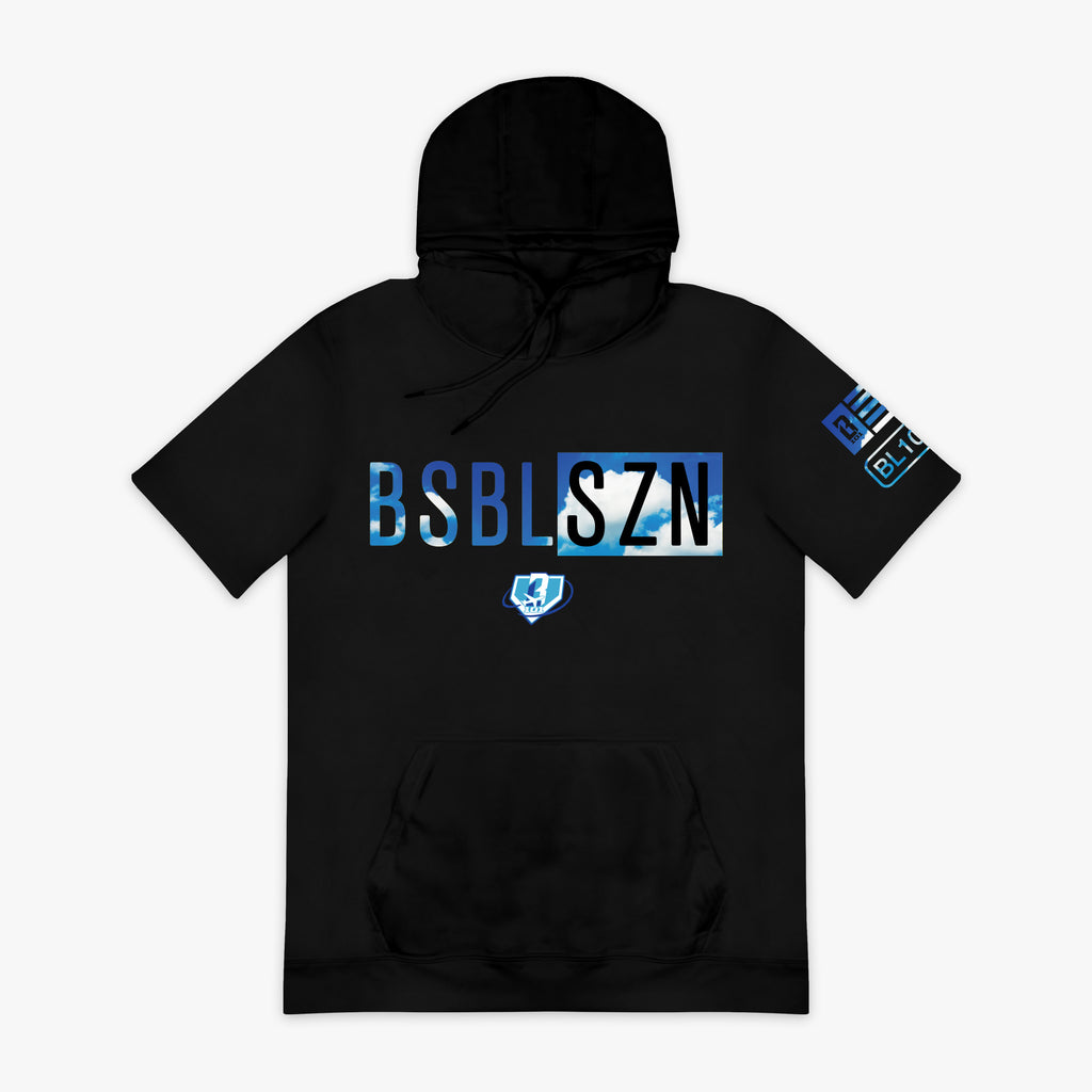 Blue BSBL-SZN Dream Chaser short sleeve hoodie — front view