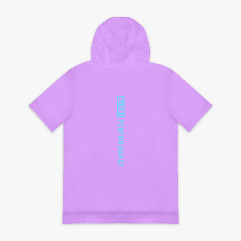 Lavender and light blue BSBL-SZN youth short sleeve hoodie — back view