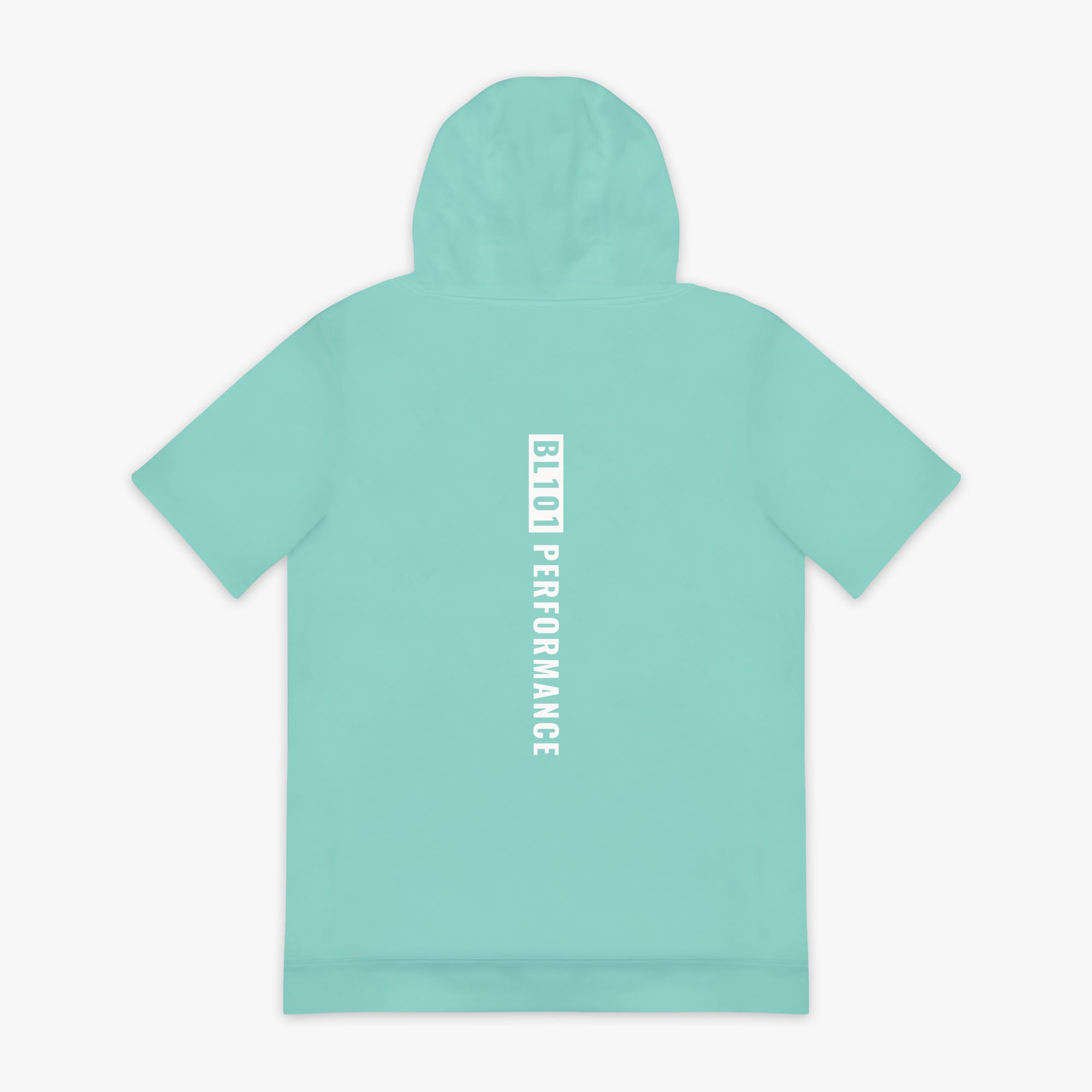 Mint and white BSBL-SZN short sleeve hoodie — back view