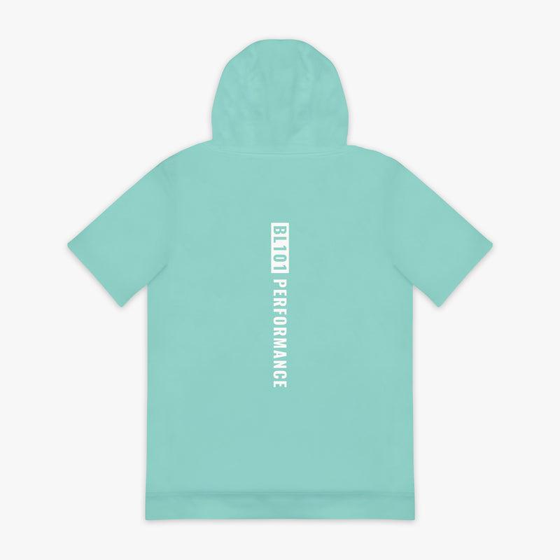 Mint and white BSBL-SZN short sleeve hoodie — back view