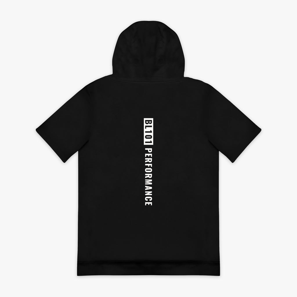 Black and white BSBL-SZN short sleeve hoodie - back view