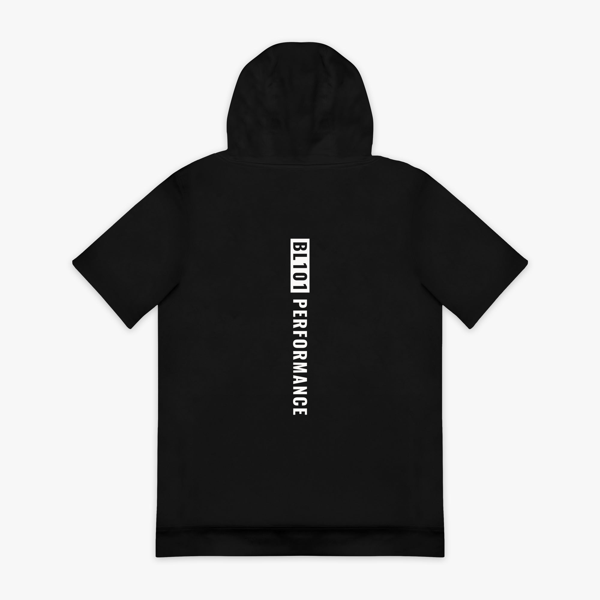 Black and white BSBL-SZN short sleeve hoodie - back view