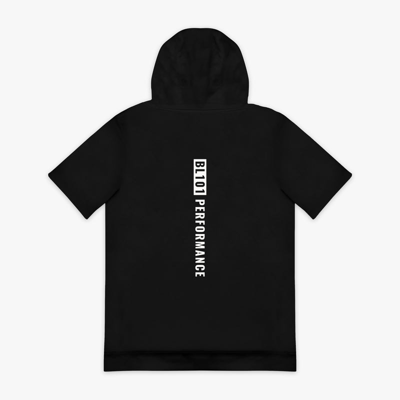Black and white BSBL-SZN short sleeve hoodie - back view