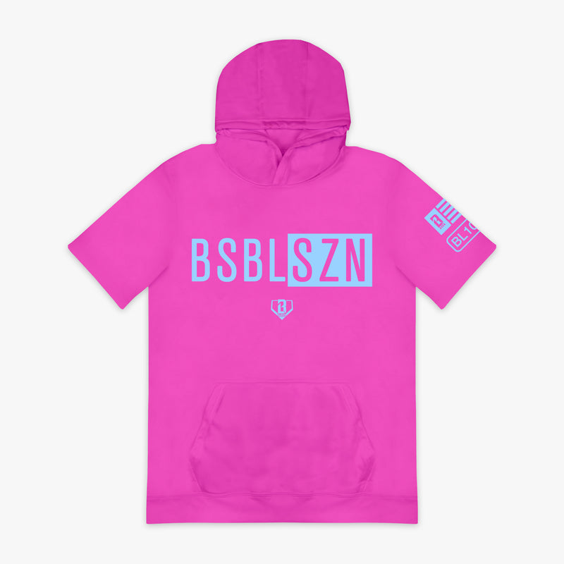 Pink BSBL-SZN Cotton Candy Pink youth short sleeve hoodie — front view