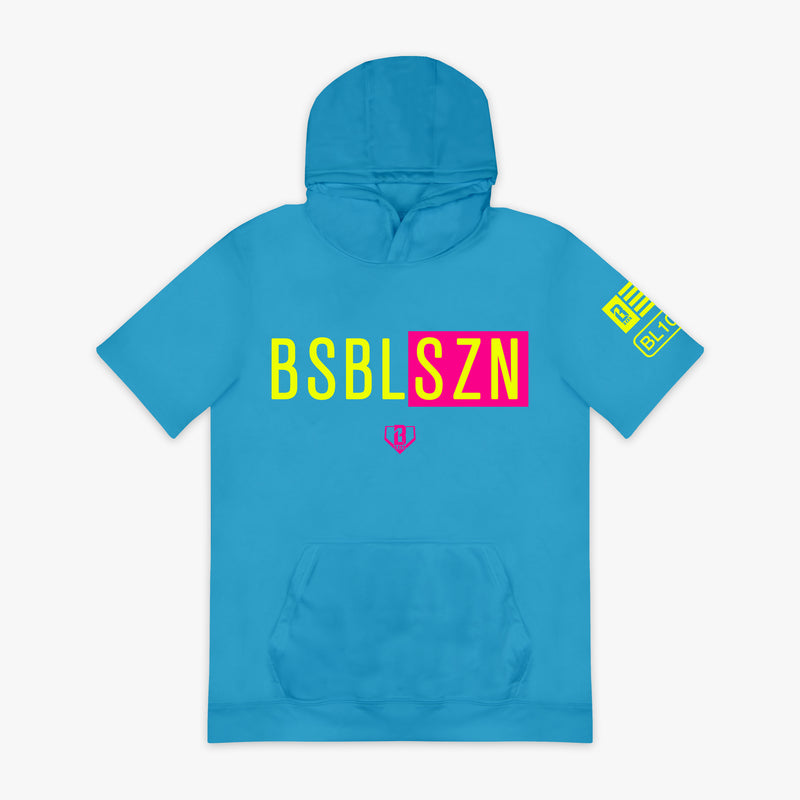 Blue BSBL-SZN Highlighter Blue youth short sleeve hoodie — front view