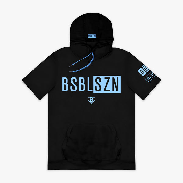 BSBL-SZN Short Sleeve Hoodie V3 - Black/Light Blue - Baseball