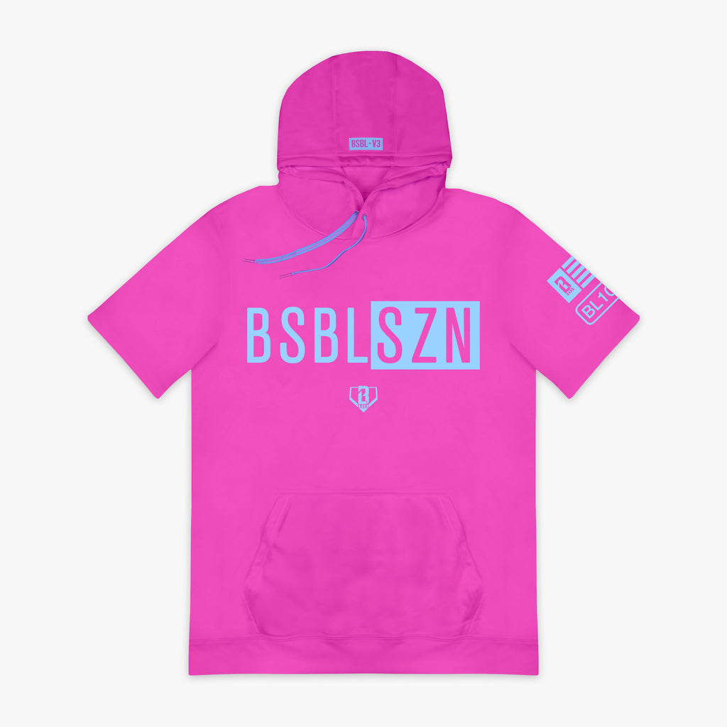 Pink BSBL-SZN Cotton Candy Pink short sleeve hoodie — front view
