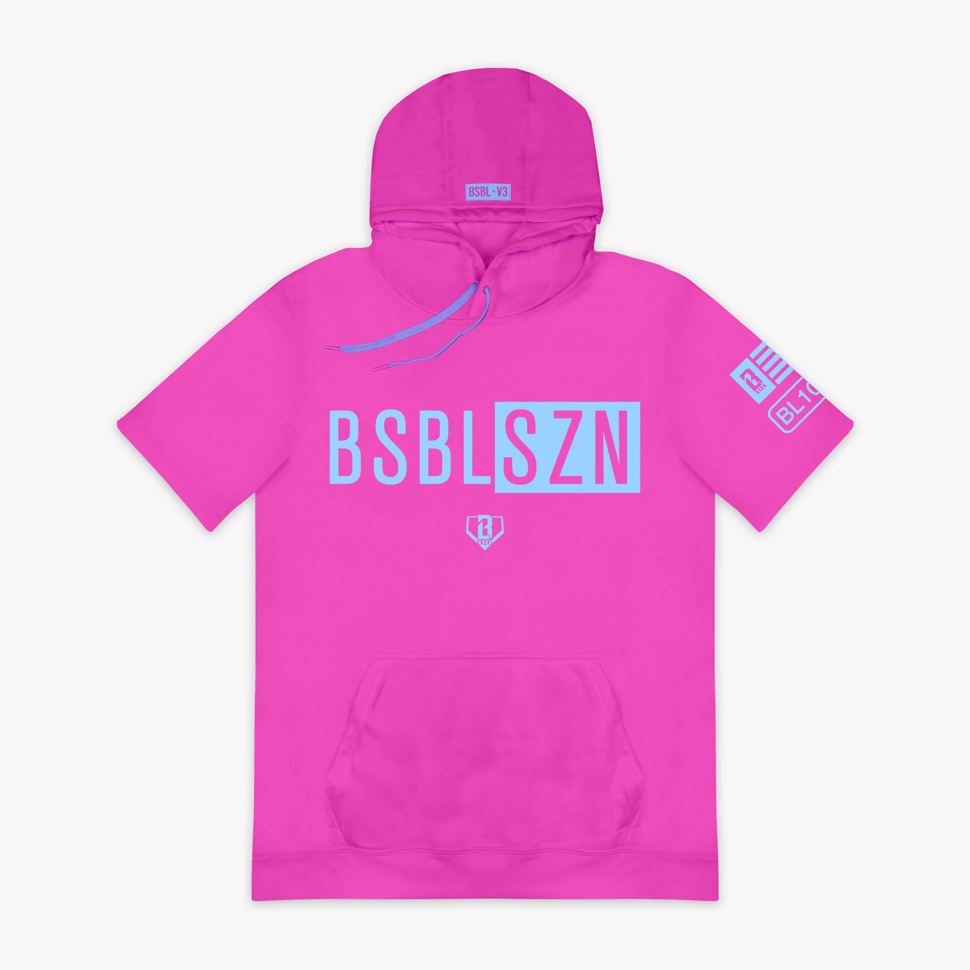 Pink BSBL-SZN Cotton Candy Pink short sleeve hoodie — front view