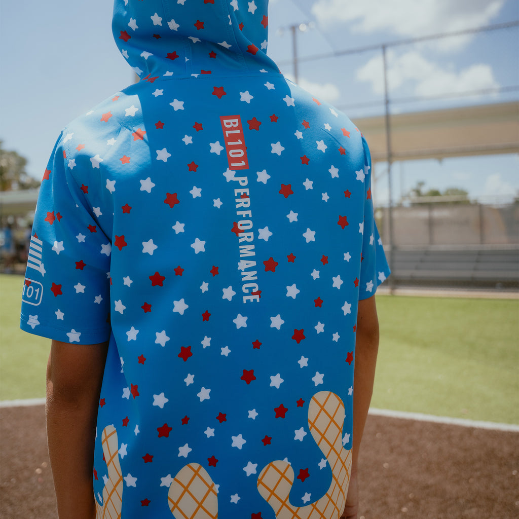 BSBL-SZN Youth Short Sleeve Hoodie V3 - USA Ice Cream