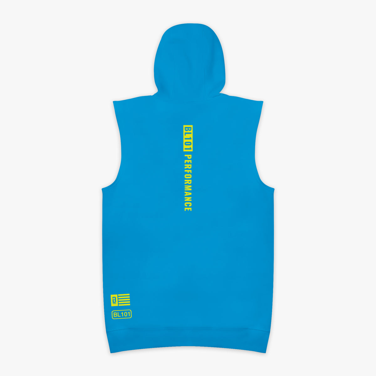 Blue BSBL-SZN Sleeveless Highlighter Blue hoodie — back view