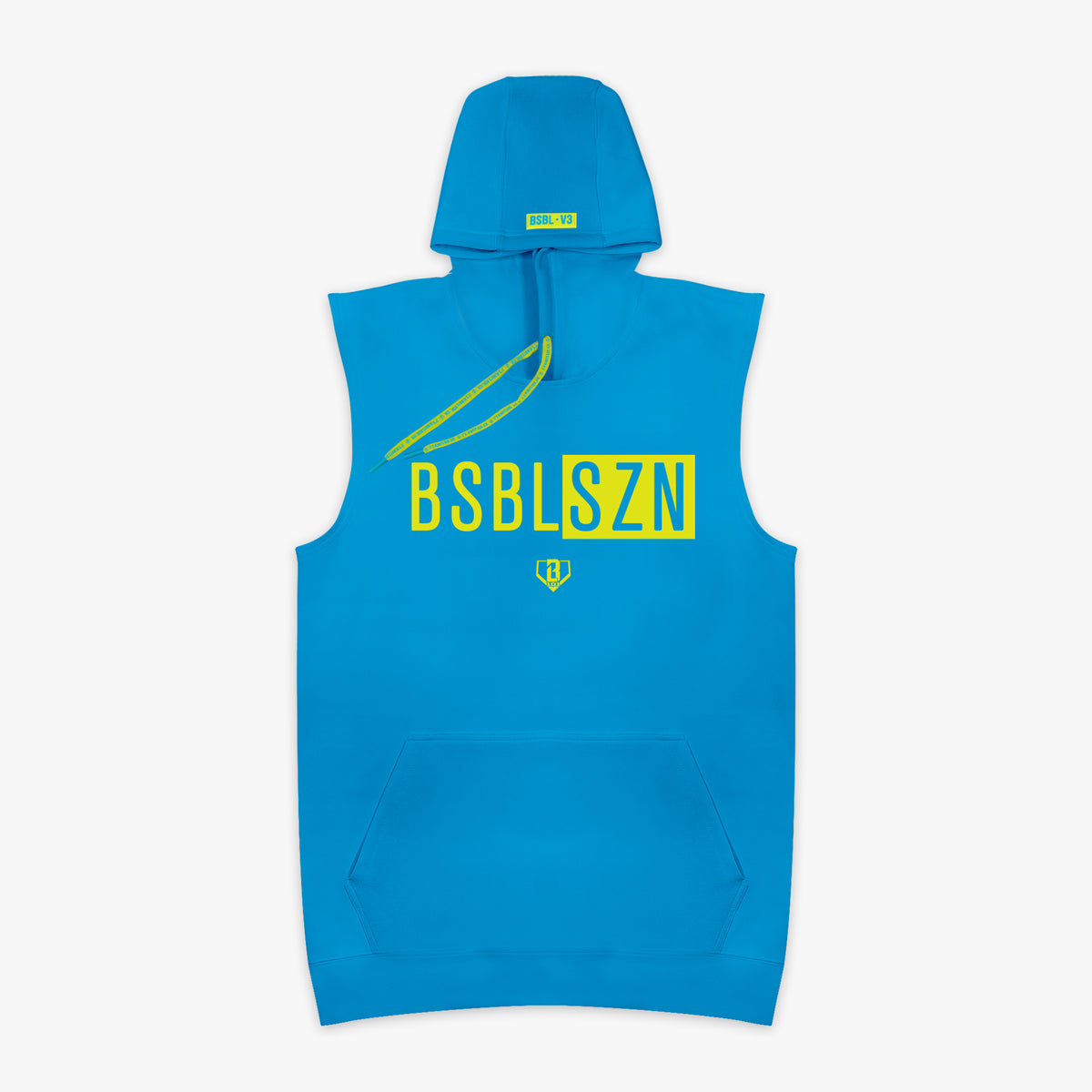 Blue BSBL-SZN Sleeveless Highlighter Blue hoodie — front view