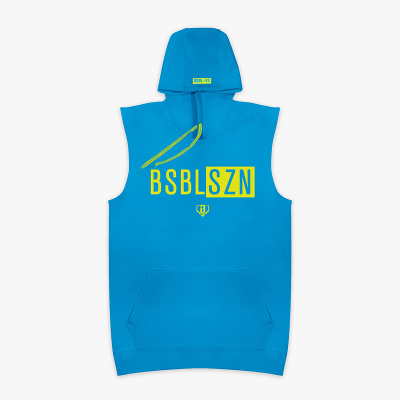 Blue BSBL-SZN Sleeveless Highlighter Blue hoodie — front view