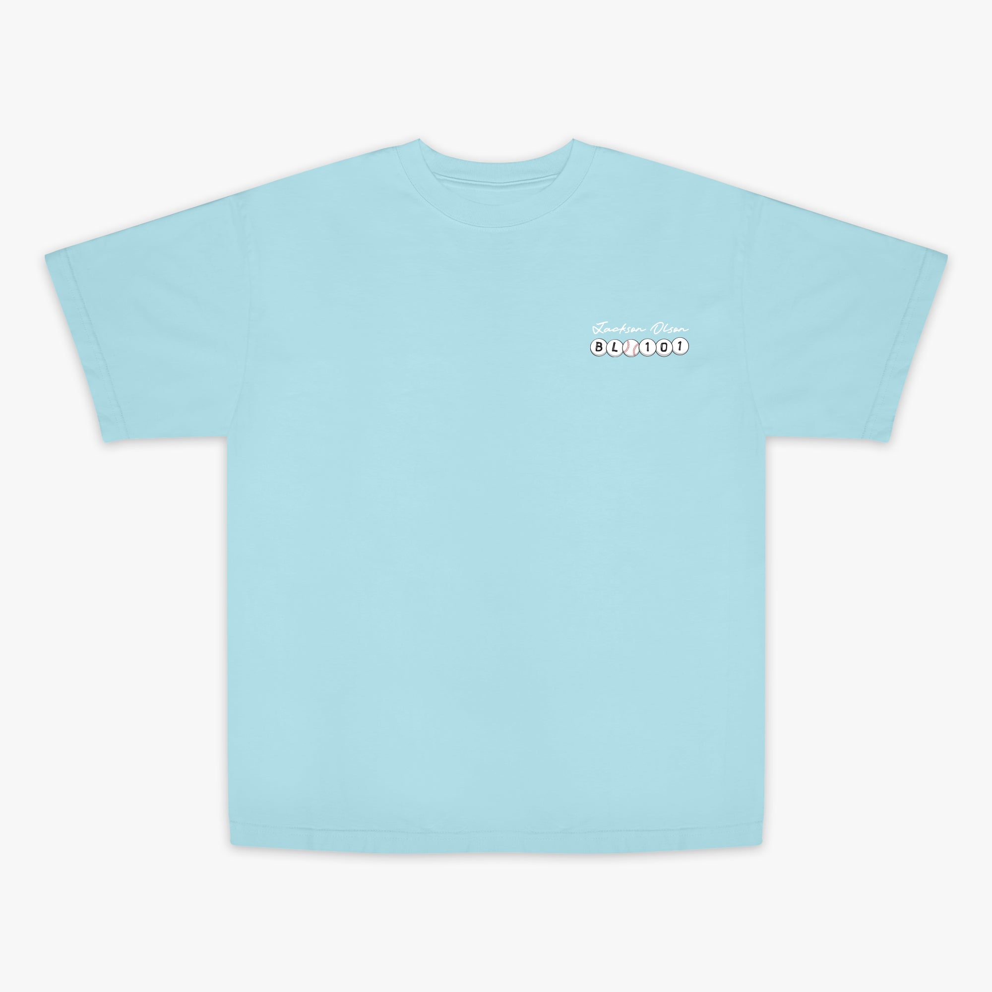 Light blue t-shirt with a logo on a white background
