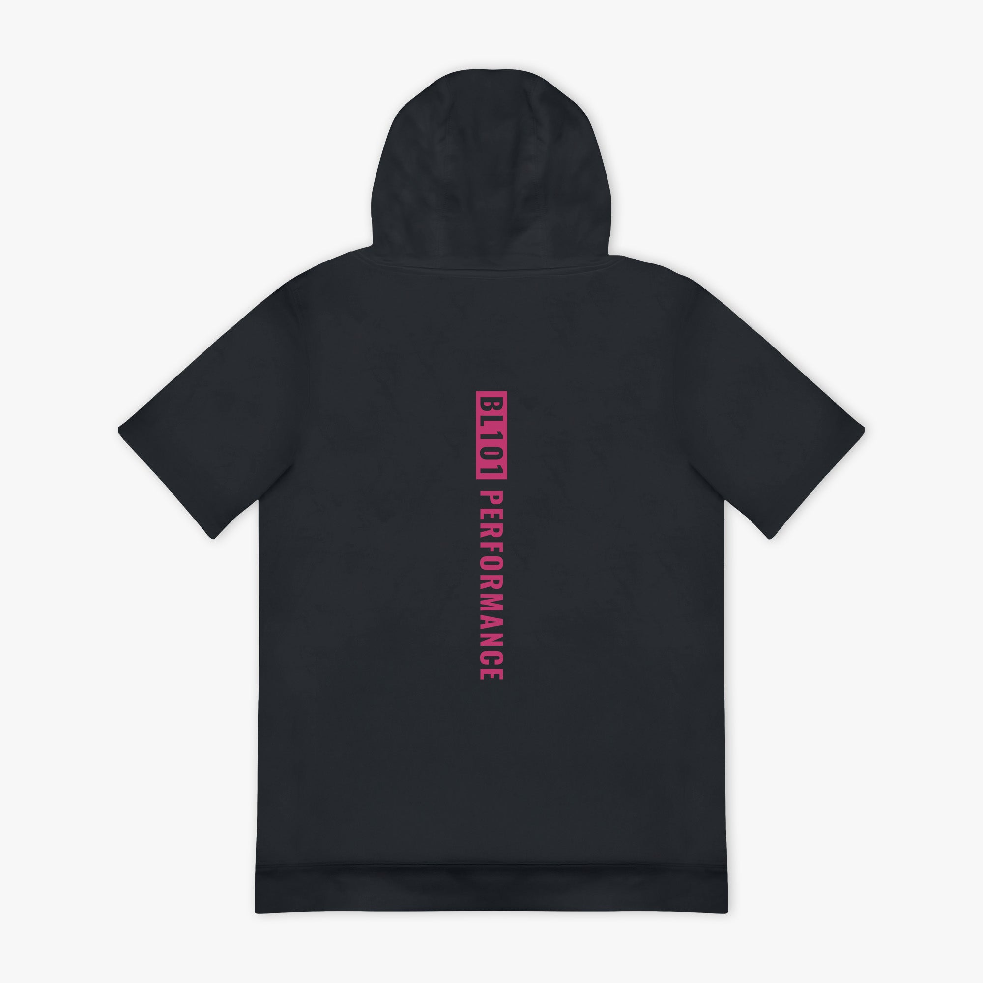 Dark Gray hoodie with 'BL101 PERFORMANCE' text on the back against a white background