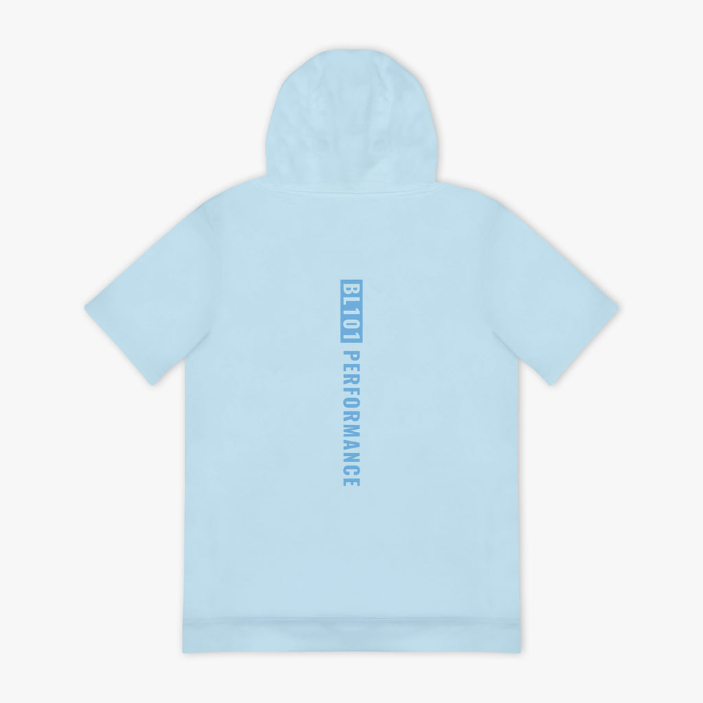 Light blue hoodie with blue 'BL101 PERFORMANCE' logo on a white background