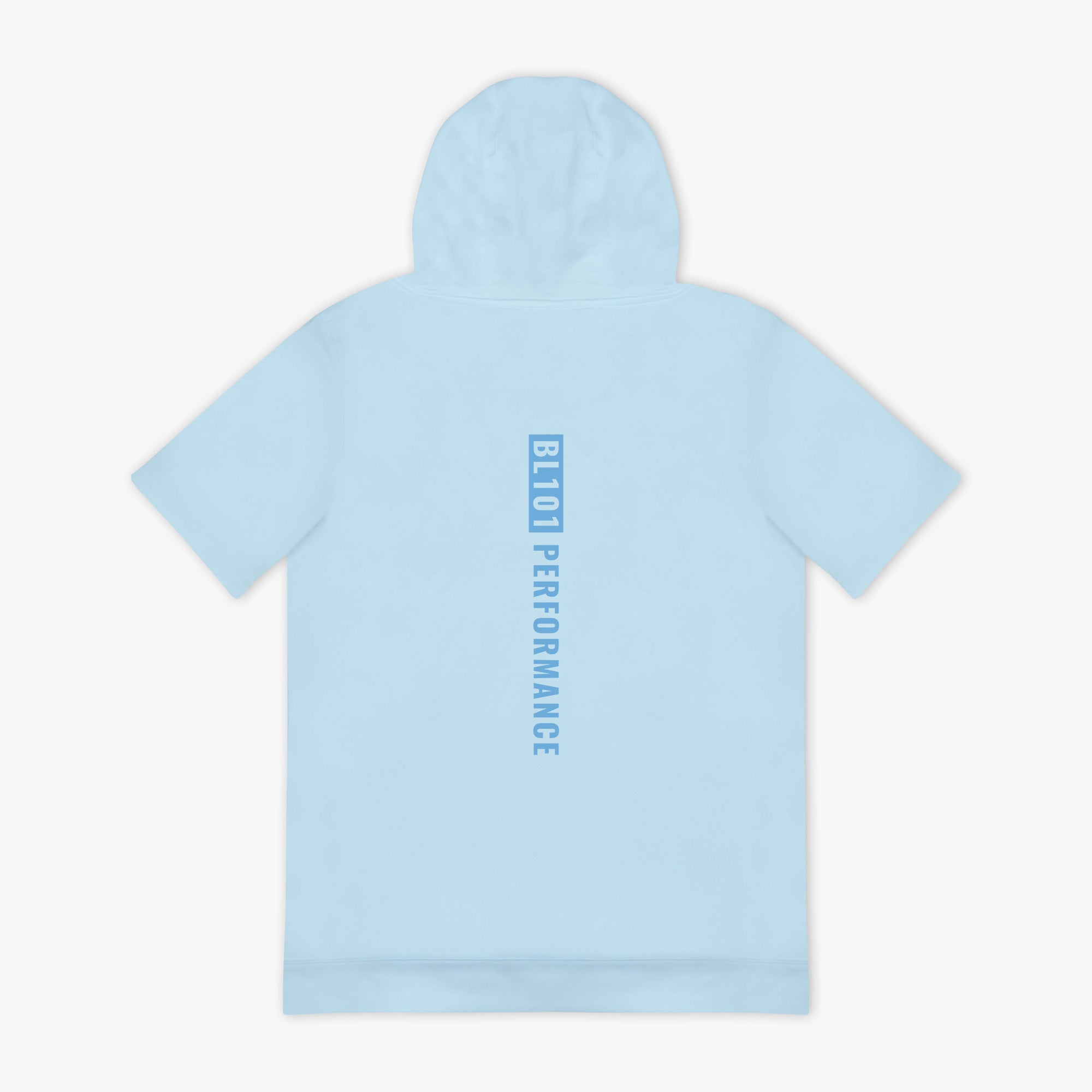 Light blue hoodie with blue 'BL101 PERFORMANCE' logo on a white background