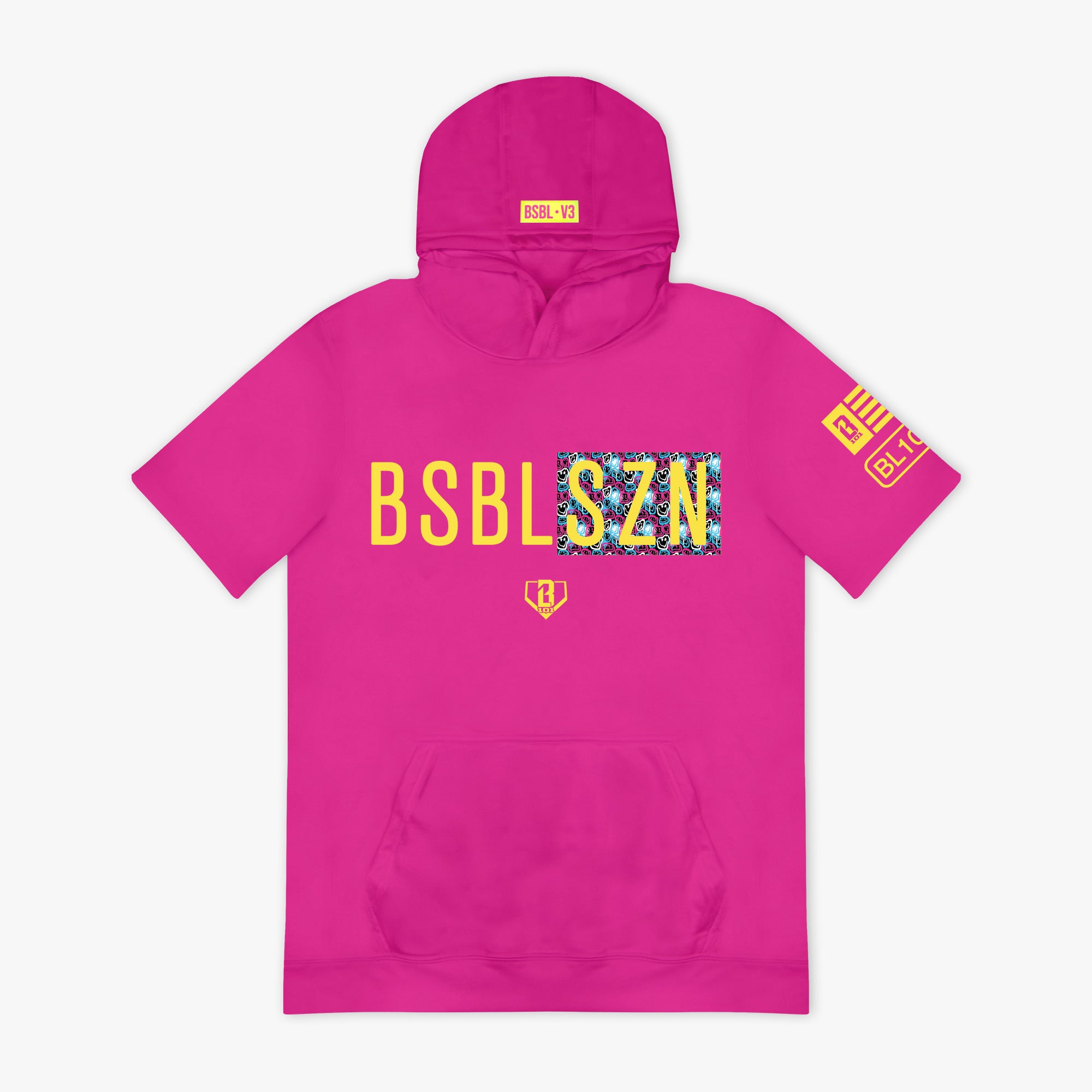 BSBL-SZN Short Sleeve Youth Hoodie V3 - Pink/Smiley Slugger