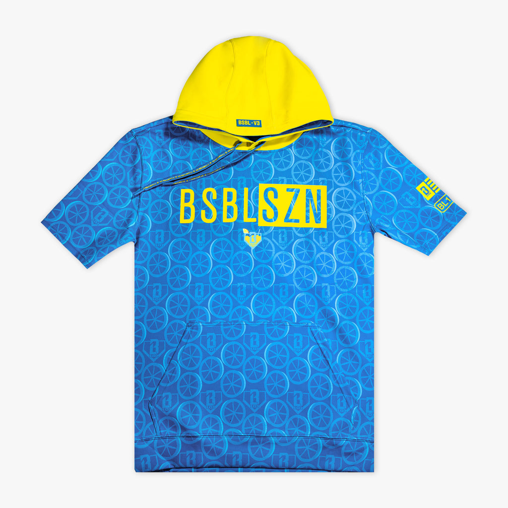 Blue BSBL-SZN V3 short sleeve hoodie — front view