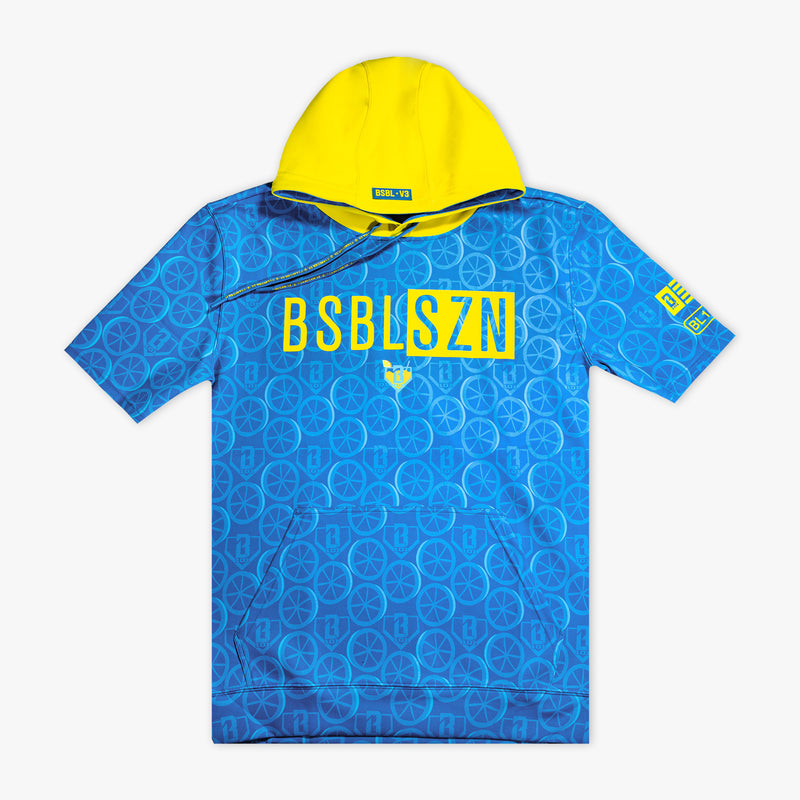 Blue BSBL-SZN V3 short sleeve hoodie — front view