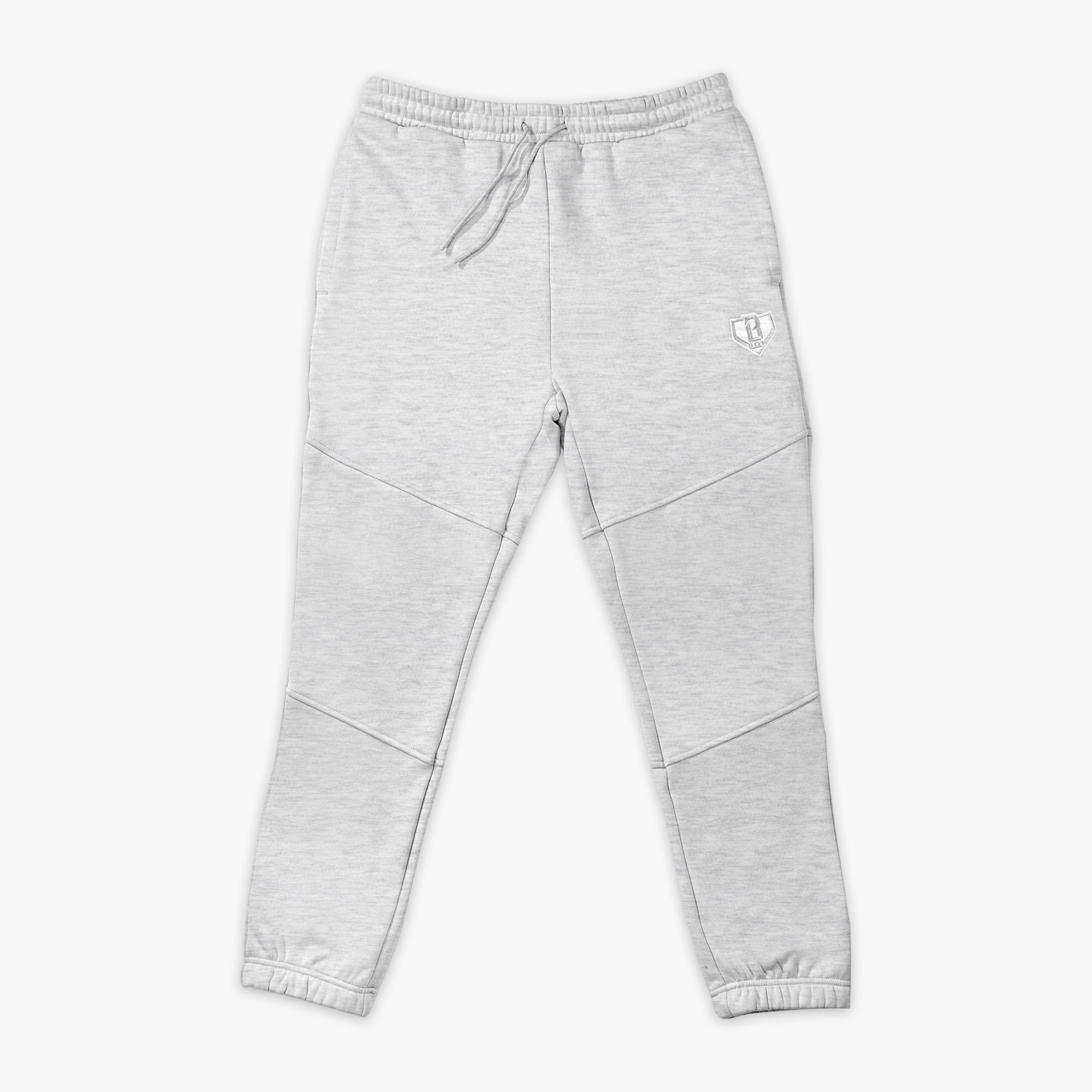 Gray sweatpants with a BL101 logo on a white background