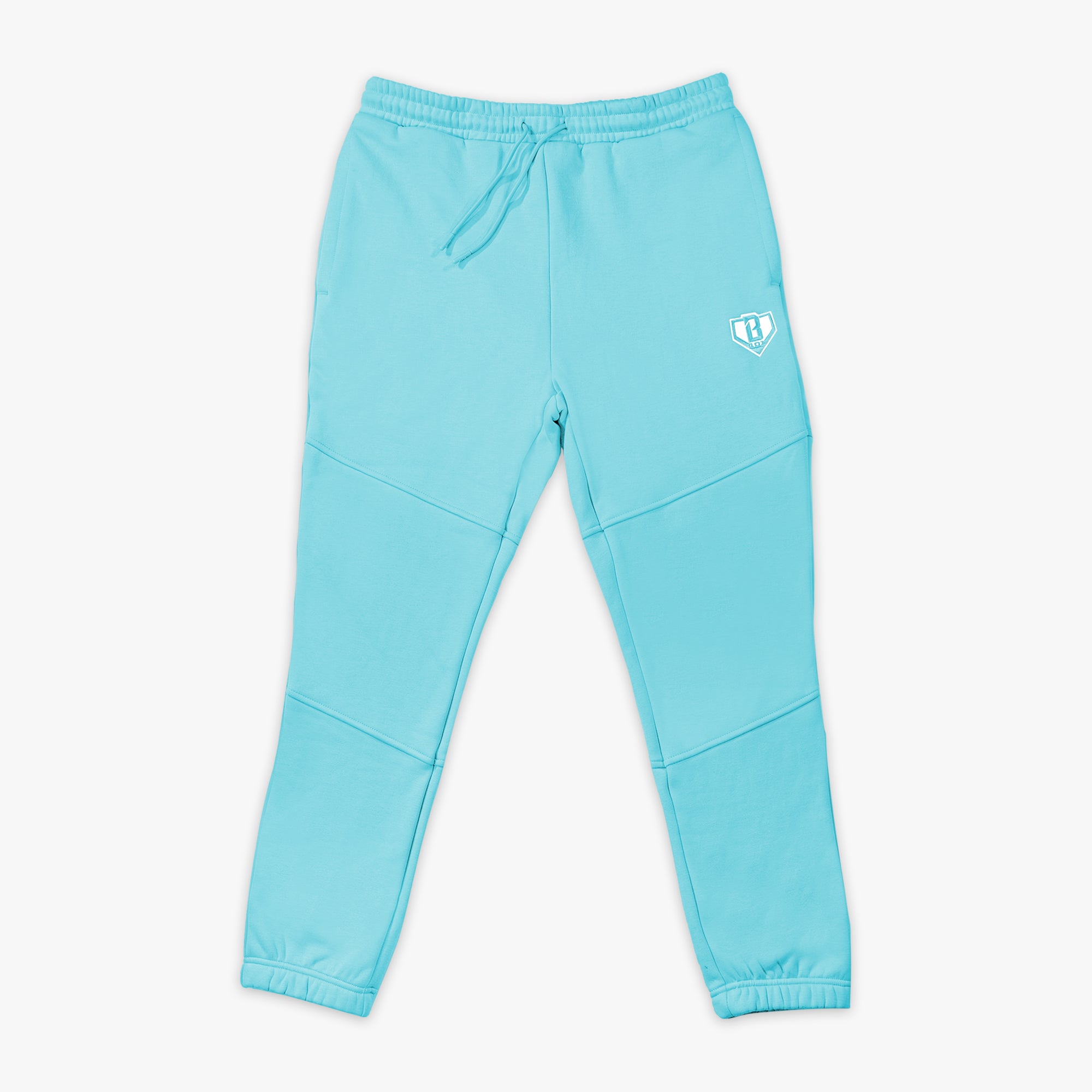 Light blue sweatpants with a BL101 logo on a white background