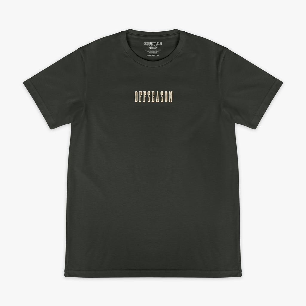 Dark Grey t-shirt with 'OFFSEASON' text on a white background