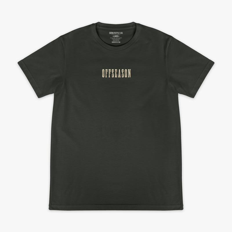 Dark Grey t-shirt with 'OFFSEASON' text on a white background