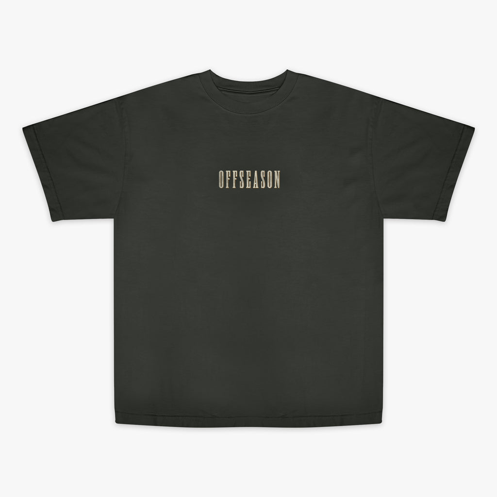 Dark Grey t-shirt with 'OFFSEASON' text on a white background