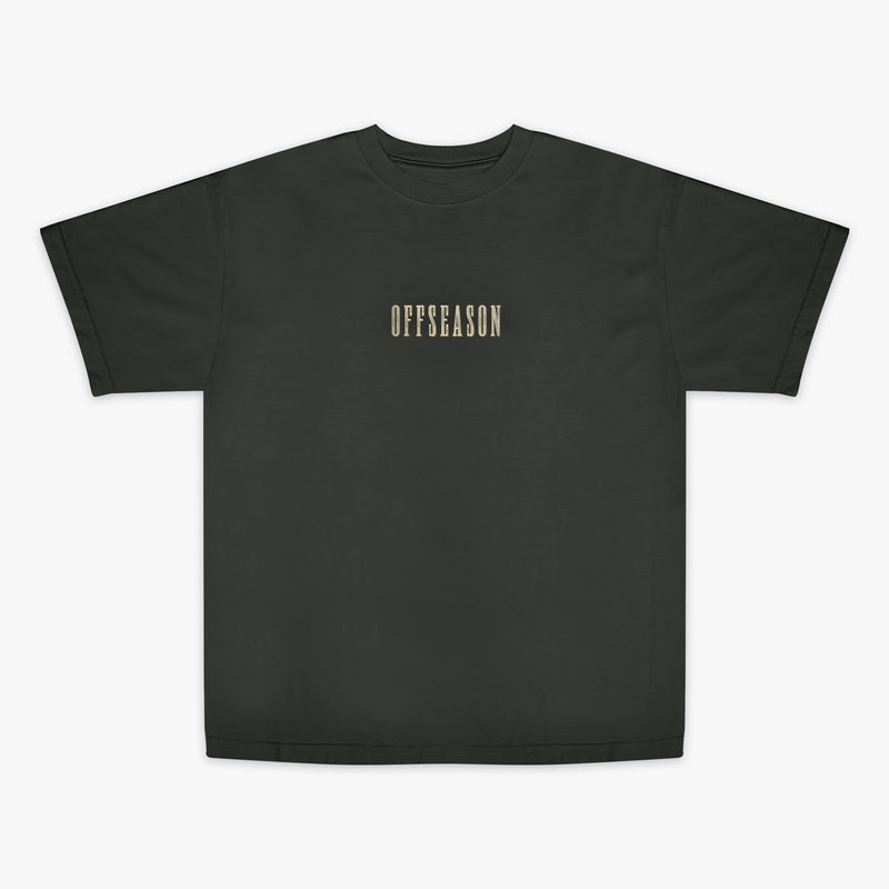 Dark Grey t-shirt with 'OFFSEASON' text on a white background