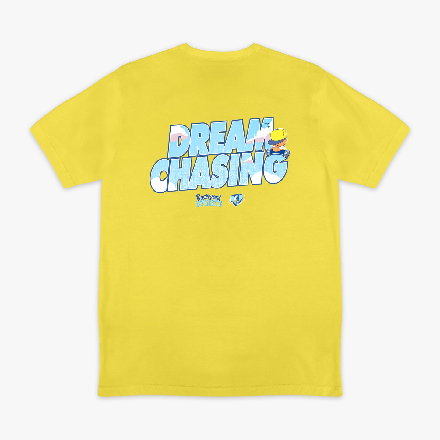 Yellow t-shirt with 'Dream Chasing' text and Pablo Sanchez design on a white background