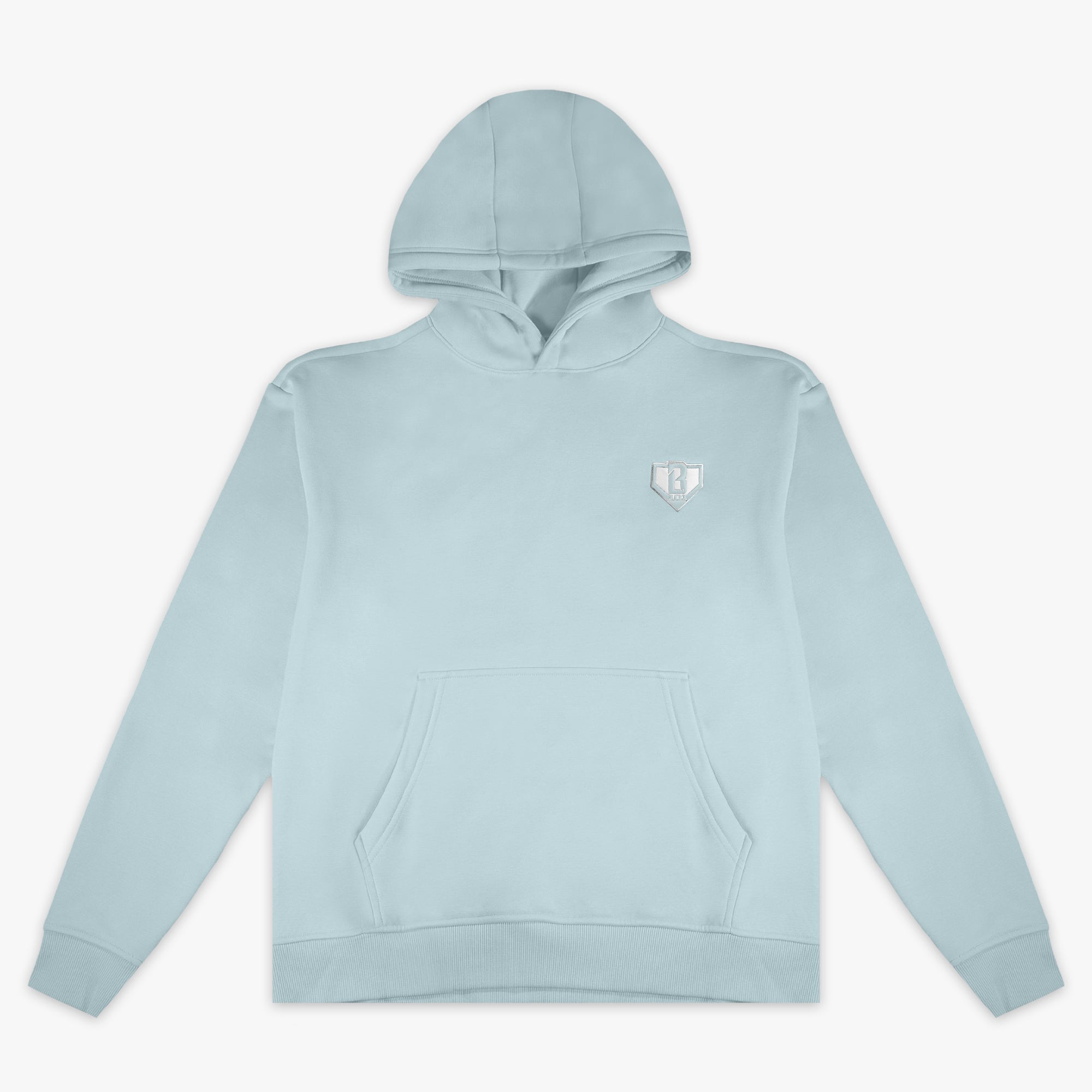Blue Baseline youth hoodie — front view