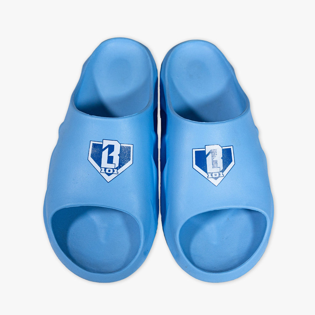 Pair of blue slides with a BL101 logo on a white background