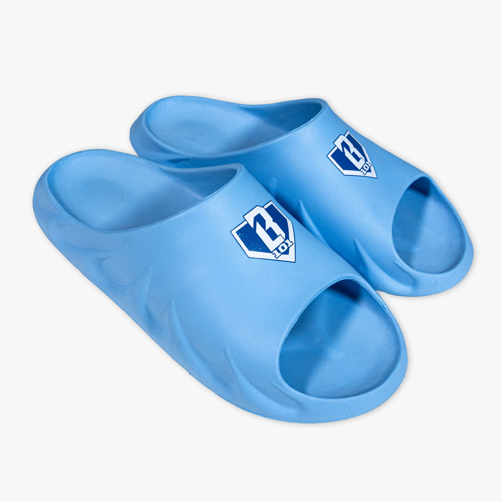 Pair of blue slides with a BL101 logo on a white background