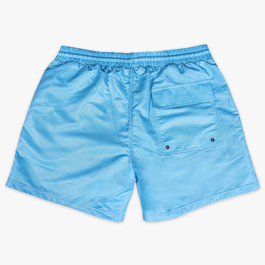 Light blue shorts with a pocket on a white background