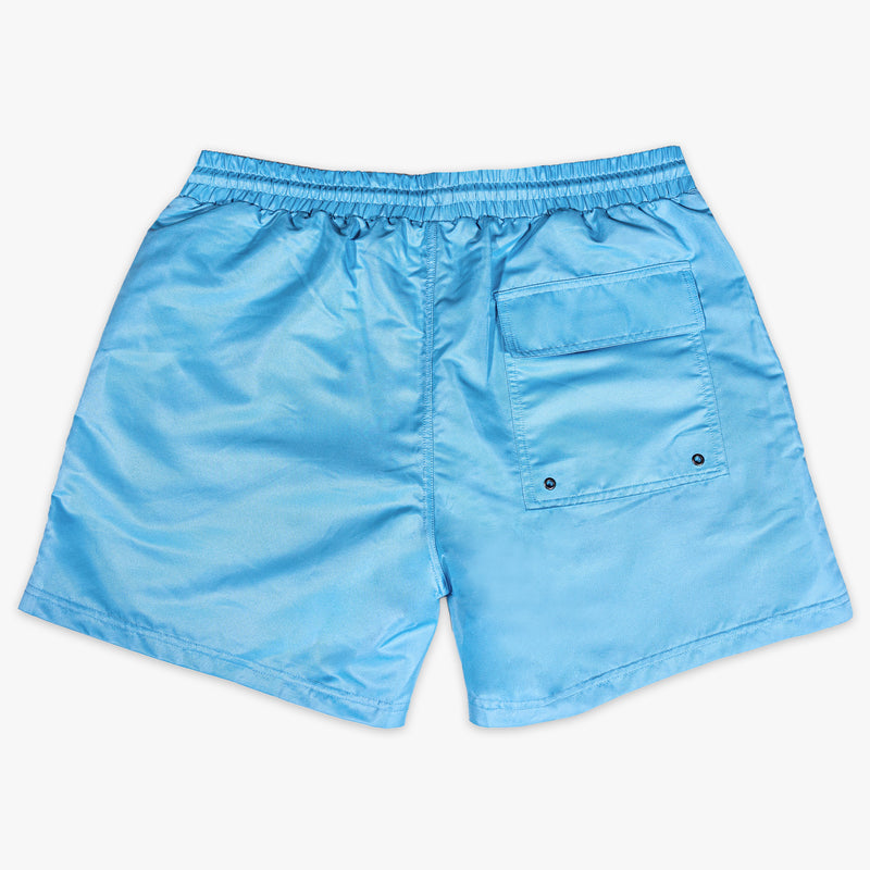 Light blue shorts with a pocket on a white background