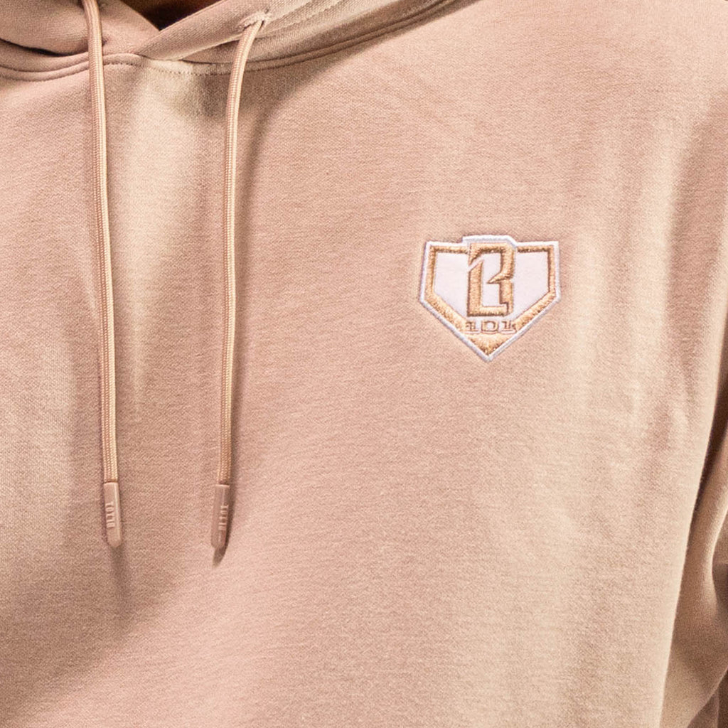 Beige hoodie with a BL101 logo on the chest