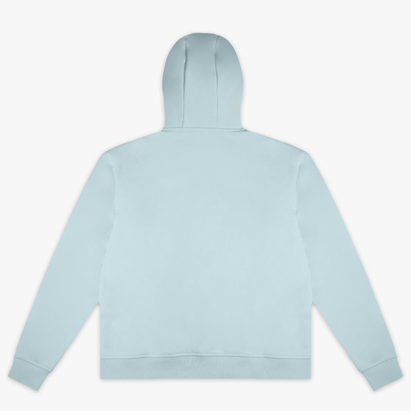 Blue Baseline youth hoodie — back view