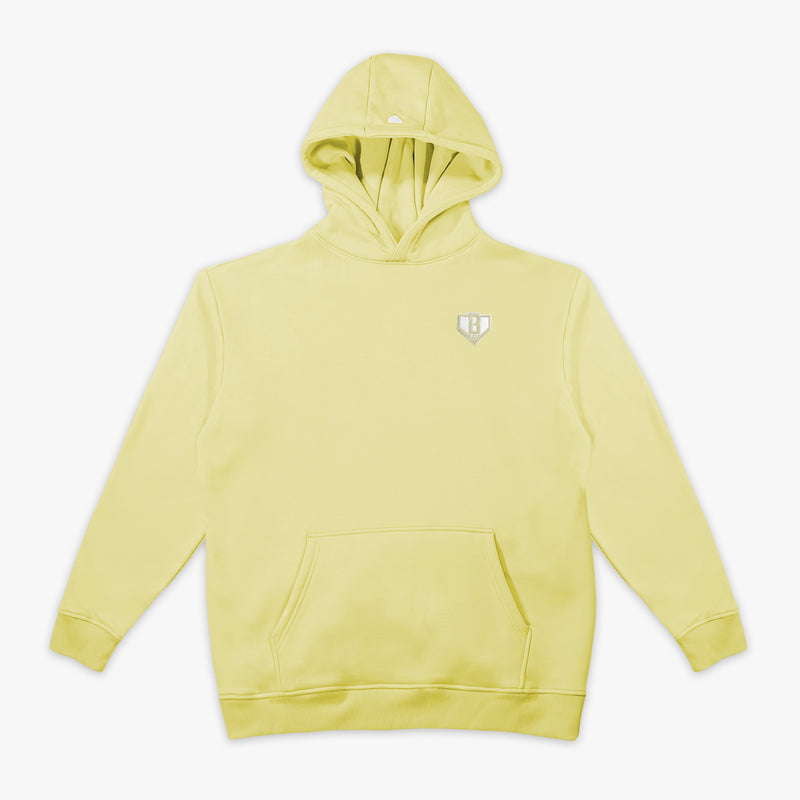 Yellow Baseline youth hoodie — front view