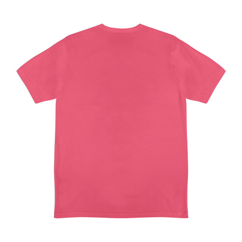 Plain back of a pink BL101 tee, flat lay view