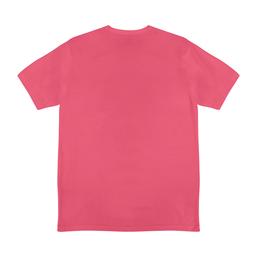 Plain back of a pink BL101 tee, flat lay view