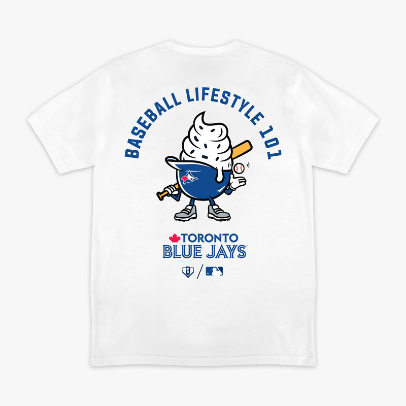 White graphic tee with "Toronto Blue Jays Ice Cream" design - back view