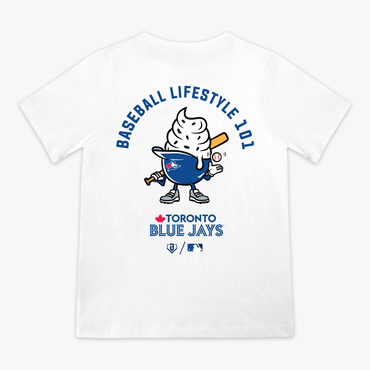 White youth graphic tee with "Toronto Blue Jays Ice Cream" design - back view
