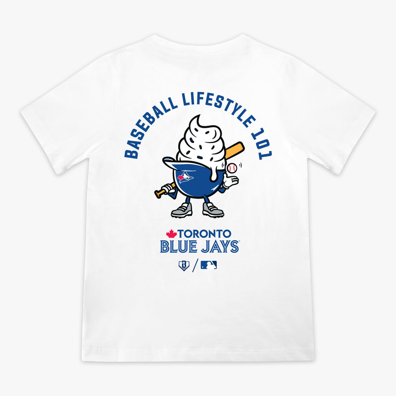 White youth graphic tee with "Toronto Blue Jays Ice Cream" design - back view