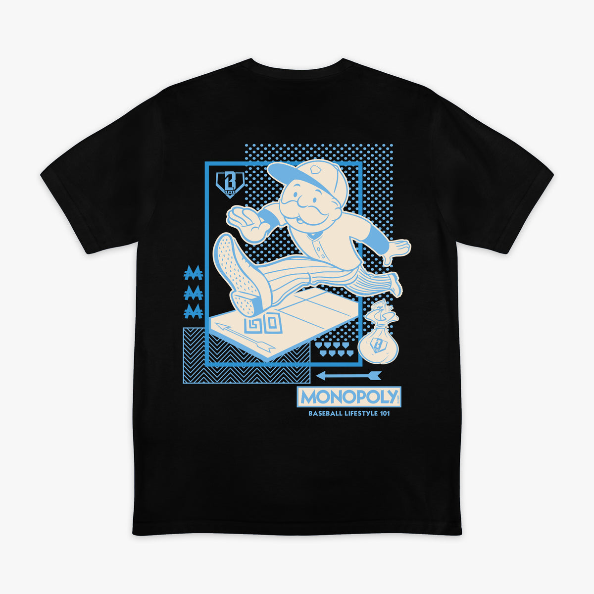 Graphic tee with “Boardwalk Slugger” design — back view