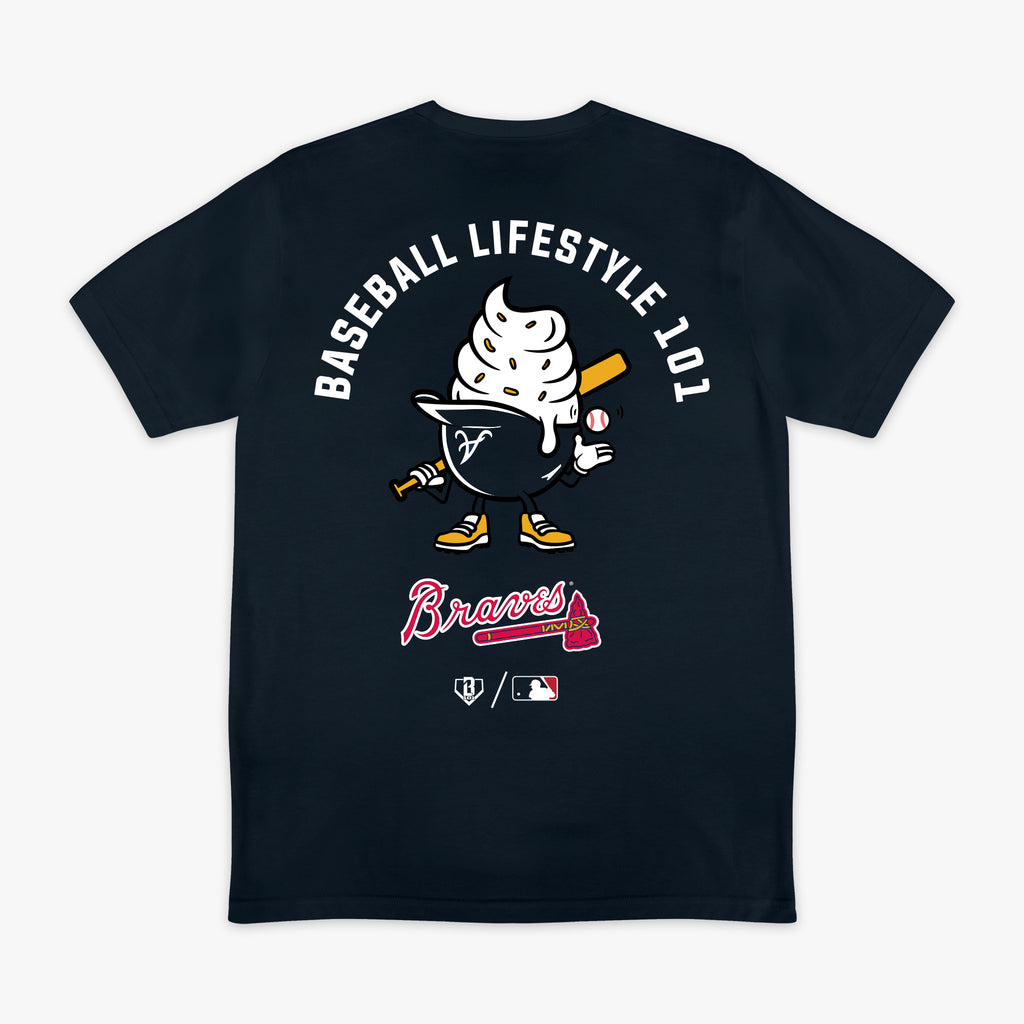 Navy graphic tee with "Atlanta Braves Ice Cream" design - back view