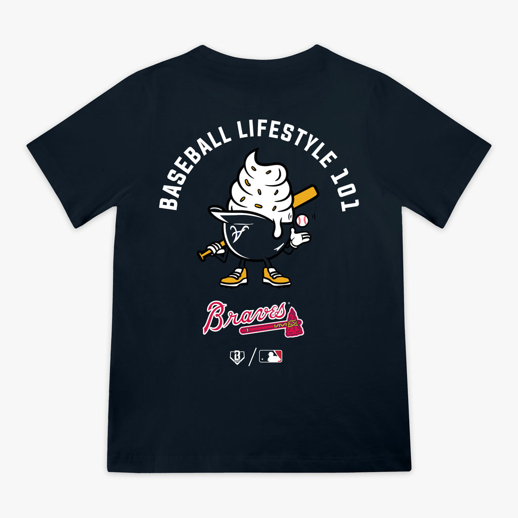 Navy youth graphic tee with "Atlanta Braves Ice Cream" design - back view