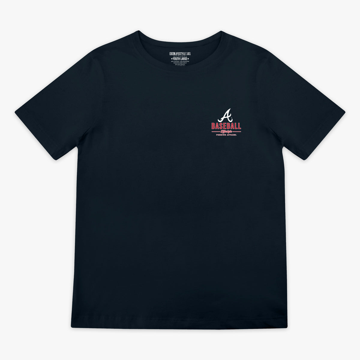 Navy youth graphic tee with "Atlanta Braves Ice Cream" design - front view