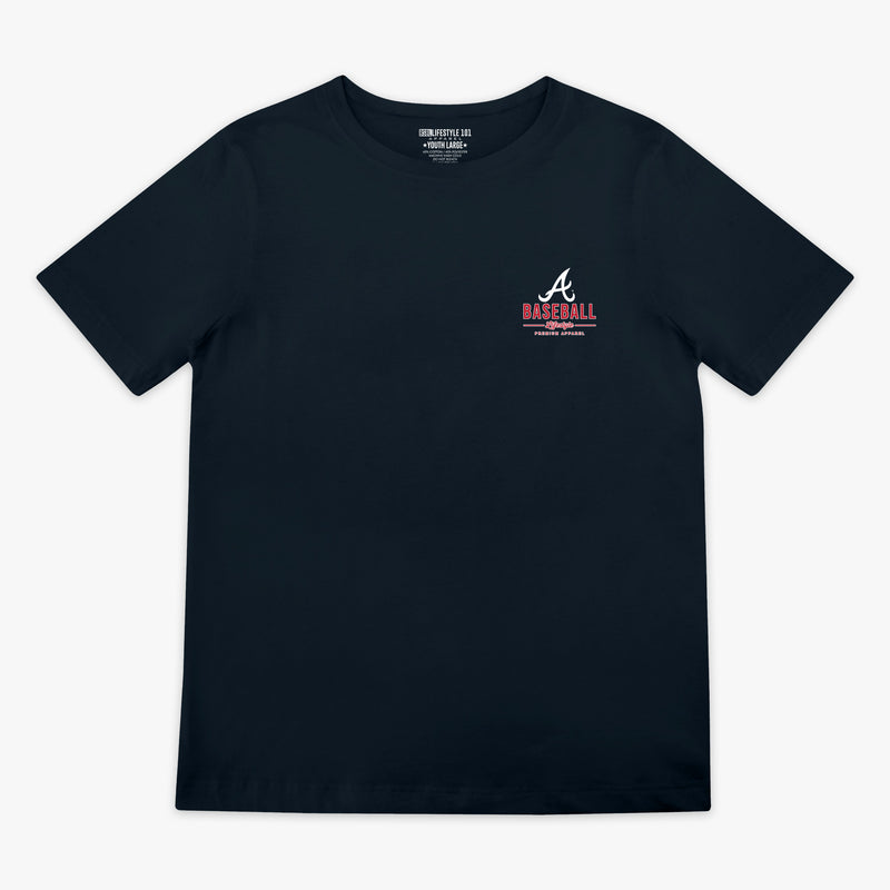 Navy youth graphic tee with "Atlanta Braves Ice Cream" design - front view