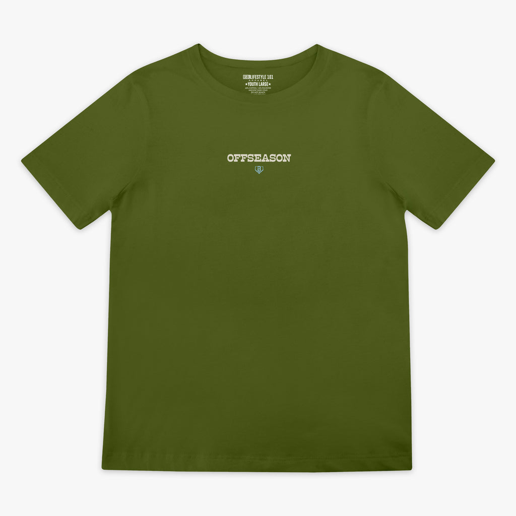 Green t-shirt with 'OFFSEASON' logo on a white background